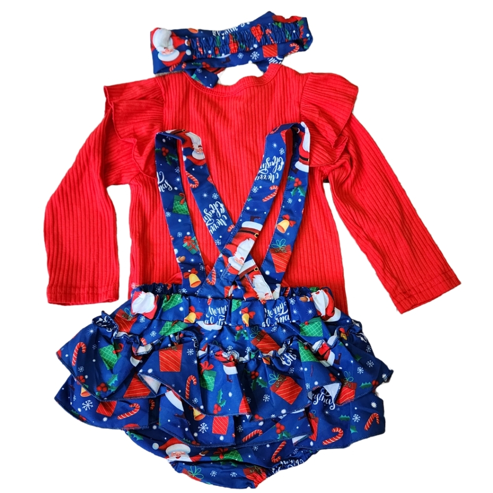 Girls 3-piece Set Suspender Bloomers and Headdress Size 12-18M
